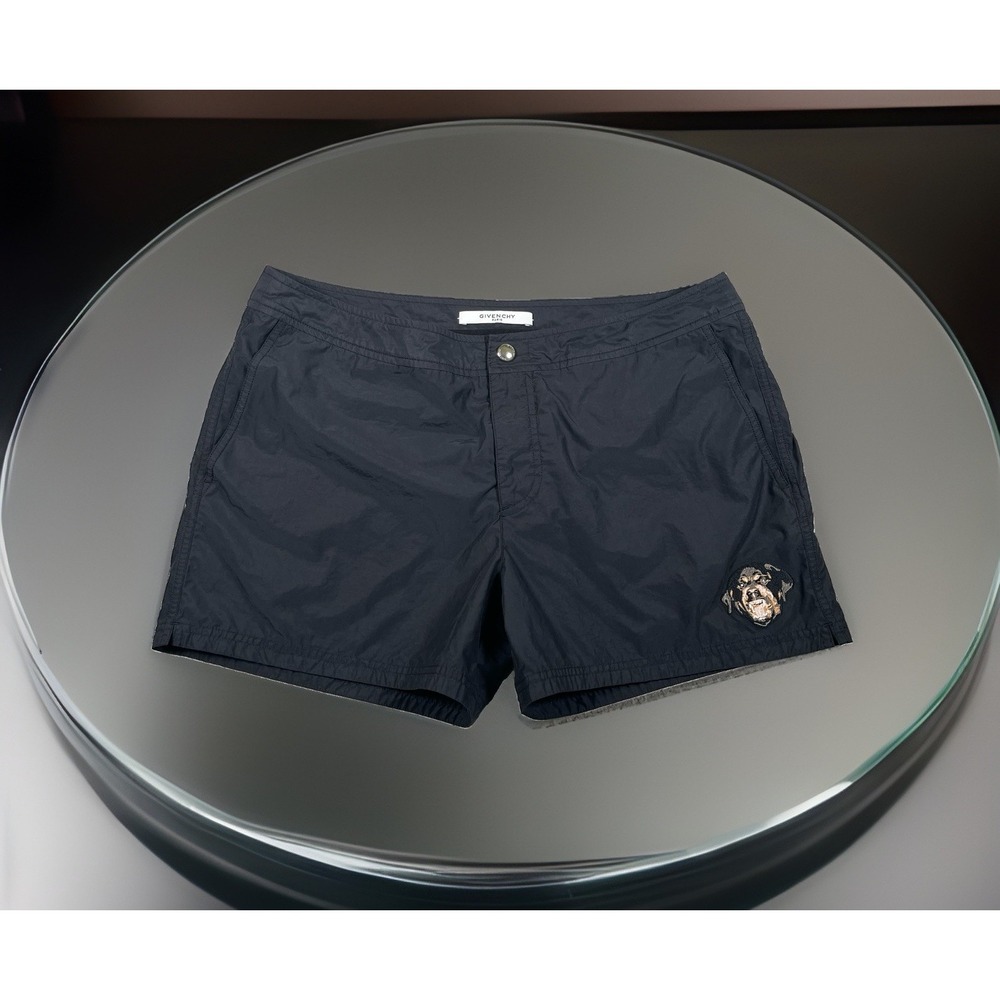 Givenchy Rottweiler Swim Trunks Men's XL Black Dog Head Embroidered Shorts